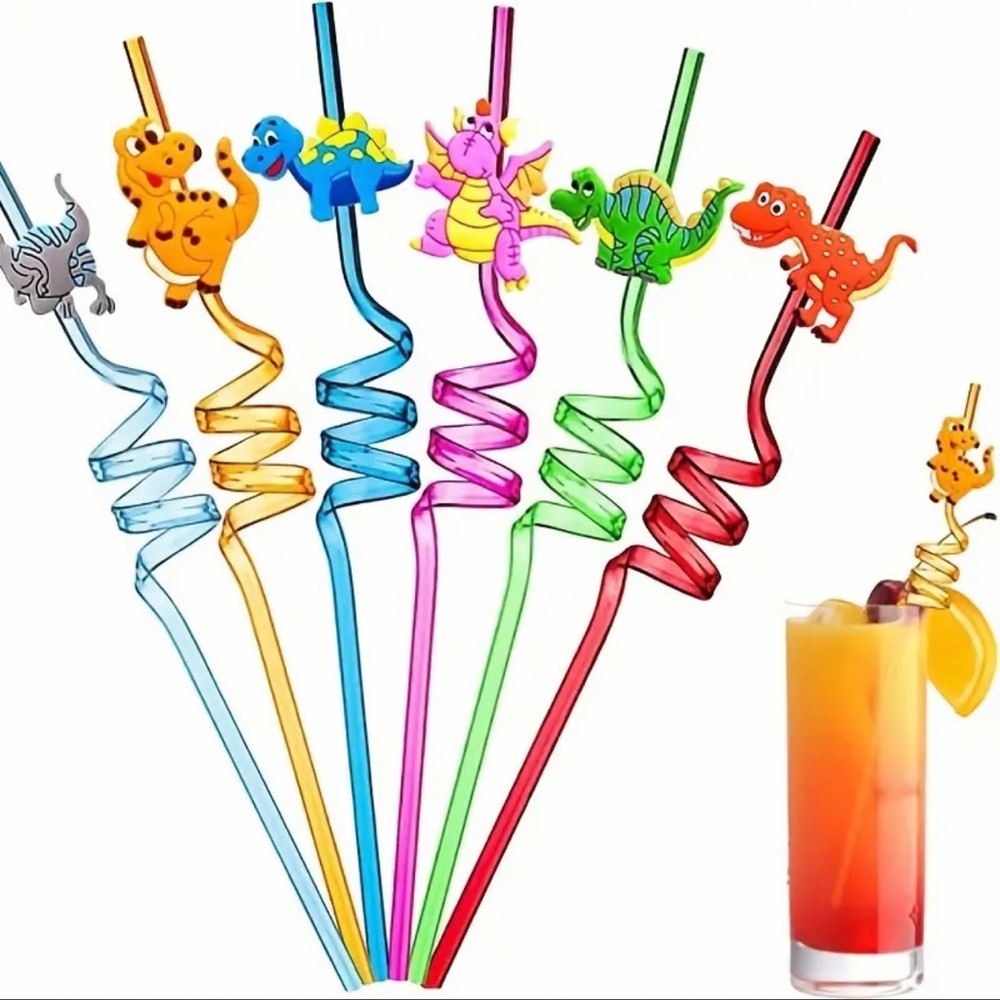 4pcs Reusable Random Colors Dinosaur Straws - Vibrant Colors, BPA-Free, NEW
